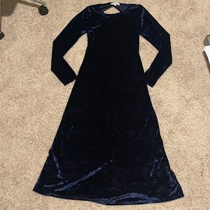 Navy “velvet” Midi Dress with exposed upper back
